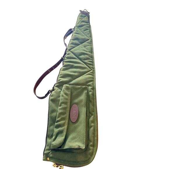 Boyt Harness Co. Green Canvas Gun Case w/ Leather Trim ~50", Pocket, Strap - Picture 1 of 4